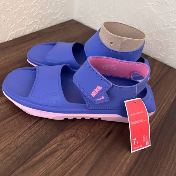 NWB NWT Nike Playscape (GS) Big Kids' Sandals Sapphire-Sunset Pulse - Picture 5 of 11
